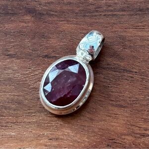Sterling Silver and Red Ruby Faceted Oval Pendant